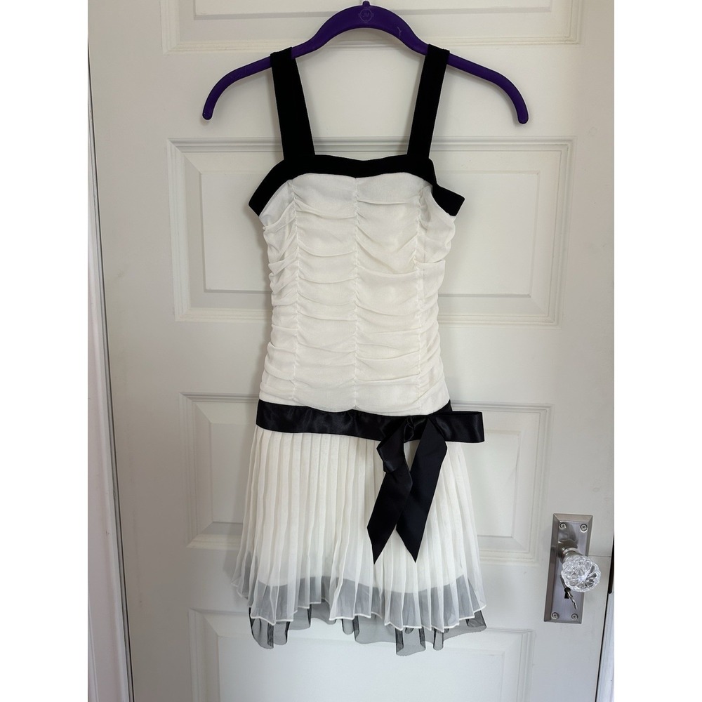 BCX Girl Sz 10 White‎ and Black Semi Formal Sleeveless Sheer Dress